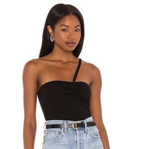Agolde Lola Gathered Front One-Shoulder Tank Top in Black